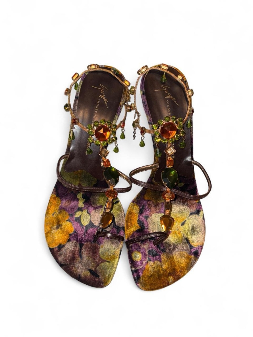 Giuseppe Zanotti Purple Yellow Jewel Embellished Floral Velvet Sole Heels EU 41